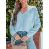 imageCUPSHE Long Sleeve Tops for Women Eyelet Scalloped Lace V Neck Blouse Casual Loose Fashion ShirtsLight Blue
