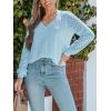 imageCUPSHE Long Sleeve Tops for Women Eyelet Scalloped Lace V Neck Blouse Casual Loose Fashion ShirtsLight Blue