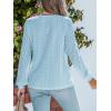 imageCUPSHE Long Sleeve Tops for Women Eyelet Scalloped Lace V Neck Blouse Casual Loose Fashion ShirtsLight Blue