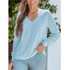 imageCUPSHE Long Sleeve Tops for Women Eyelet Scalloped Lace V Neck Blouse Casual Loose Fashion ShirtsLight Blue