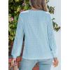 imageCUPSHE Long Sleeve Tops for Women Eyelet Scalloped Lace V Neck Blouse Casual Loose Fashion ShirtsLight Blue
