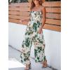 imageCUPSHE Summer Women Slip Ruching Smocked Jumpsuit Pants Square Neck Speghetti Straps Loose Waisted MaxiGreen Floral
