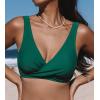imageCUPSHE Women Swimsuit Bikini Top Wrap Self Tie Bathing Suit with Fixed Wide StrapsEmerald Green