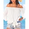 imageCUPSHE Women Tops Boho OffShoulder Neck Ruffle Sleeve Blouse Short Sleeve Tee Shirt Casual SummerWhite