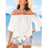 imageCUPSHE Women Tops Boho OffShoulder Neck Ruffle Sleeve Blouse Short Sleeve Tee Shirt Casual SummerWhite