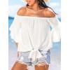 imageCUPSHE Women Tops Boho OffShoulder Neck Ruffle Sleeve Blouse Short Sleeve Tee Shirt Casual SummerWhite