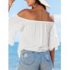imageCUPSHE Women Tops Boho OffShoulder Neck Ruffle Sleeve Blouse Short Sleeve Tee Shirt Casual SummerWhite