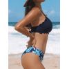imageCUPSHE Womens Bikini Swimsuit Scalloped V Neck Lace Up Low Waisted Bathing SuitNavy BluePaisley