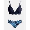 imageCUPSHE Womens Bikini Swimsuit Scalloped V Neck Lace Up Low Waisted Bathing SuitNavy BluePaisley