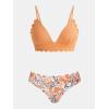 imageCUPSHE Womens Bikini Swimsuit Scalloped V Neck Lace Up Low Waisted Bathing SuitOrangeYellow Floral