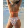 imageCUPSHE Womens Bikini Swimsuit Scalloped V Neck Lace Up Low Waisted Bathing SuitOrangeYellow Floral