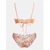imageCUPSHE Womens Bikini Swimsuit Scalloped V Neck Lace Up Low Waisted Bathing SuitOrangeYellow Floral