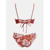 imageCUPSHE Womens Bikini Swimsuit Scalloped V Neck Lace Up Low Waisted Bathing SuitRedWhite Floral
