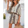 imageCUPSHE Womens Jumpsuits Boho Short Sleeve V Neck Wide Leg Overall Tie Outfit Casual BeachBlack Flower
