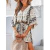 imageCUPSHE Womens Jumpsuits Boho Short Sleeve V Neck Wide Leg Overall Tie Outfit Casual BeachBlack Flower