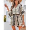 imageCUPSHE Womens Jumpsuits Boho Short Sleeve V Neck Wide Leg Overall Tie Outfit Casual BeachBlack Flower