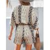 imageCUPSHE Womens Jumpsuits Boho Short Sleeve V Neck Wide Leg Overall Tie Outfit Casual BeachBlack Flower
