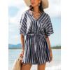 imageCUPSHE Womens Jumpsuits Boho Short Sleeve V Neck Wide Leg Overall Tie Outfit Casual BeachBlack Stripe