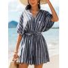 imageCUPSHE Womens Jumpsuits Boho Short Sleeve V Neck Wide Leg Overall Tie Outfit Casual BeachBlack Stripe