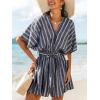 imageCUPSHE Womens Jumpsuits Boho Short Sleeve V Neck Wide Leg Overall Tie Outfit Casual BeachBlack Stripe