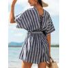 imageCUPSHE Womens Jumpsuits Boho Short Sleeve V Neck Wide Leg Overall Tie Outfit Casual BeachBlack Stripe