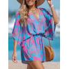 imageCUPSHE Womens Jumpsuits Boho Short Sleeve V Neck Wide Leg Overall Tie Outfit Casual BeachBluePink Leaves