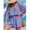 imageCUPSHE Womens Jumpsuits Boho Short Sleeve V Neck Wide Leg Overall Tie Outfit Casual BeachBluePink Leaves
