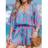 imageCUPSHE Womens Jumpsuits Boho Short Sleeve V Neck Wide Leg Overall Tie Outfit Casual BeachBluePink Leaves