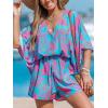 imageCUPSHE Womens Jumpsuits Boho Short Sleeve V Neck Wide Leg Overall Tie Outfit Casual BeachBluePink Leaves