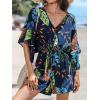 imageCUPSHE Womens Jumpsuits Boho Short Sleeve V Neck Wide Leg Overall Tie Outfit Casual BeachColorful