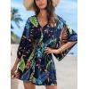 imageCUPSHE Womens Jumpsuits Boho Short Sleeve V Neck Wide Leg Overall Tie Outfit Casual BeachColorful