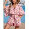 imageCUPSHE Womens Jumpsuits Boho Short Sleeve V Neck Wide Leg Overall Tie Outfit Casual BeachPink Stripe