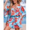 imageCUPSHE Womens Jumpsuits Boho Short Sleeve V Neck Wide Leg Overall Tie Outfit Casual BeachRed Flower