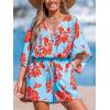 imageCUPSHE Womens Jumpsuits Boho Short Sleeve V Neck Wide Leg Overall Tie Outfit Casual BeachRed Flower