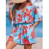 imageCUPSHE Womens Jumpsuits Boho Short Sleeve V Neck Wide Leg Overall Tie Outfit Casual BeachRed Flower