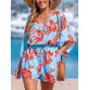 imageCUPSHE Womens Jumpsuits Boho Short Sleeve V Neck Wide Leg Overall Tie Outfit Casual BeachRed Flower