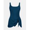 imageCUPSHE Womens One Piece Swimsuit Bathing Suit Scoop Neck Swimdress Wide Straps Tie Knot Swim SkirtNavy Blue