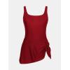 imageCUPSHE Womens One Piece Swimsuit Bathing Suit Scoop Neck Swimdress Wide Straps Tie Knot Swim SkirtSolid Red