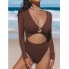 imageCUPSHE Womens One Piece Swimsuit Rash Guard Long Sleeve Cutout UPF 50 UV Deep V Neck ORingBurgundy Red