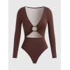 imageCUPSHE Womens One Piece Swimsuit Rash Guard Long Sleeve Cutout UPF 50 UV Deep V Neck ORingBurgundy Red