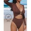 imageCUPSHE Womens One Piece Swimsuit Rash Guard Long Sleeve Cutout UPF 50 UV Deep V Neck ORingBurgundy Red