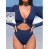 imageCUPSHE Womens One Piece Swimsuit Rash Guard Long Sleeve Cutout UPF 50 UV Deep V Neck ORingDark Navy Blue