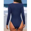 imageCUPSHE Womens One Piece Swimsuit Rash Guard Long Sleeve Cutout UPF 50 UV Deep V Neck ORingDark Navy Blue