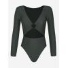imageCUPSHE Womens One Piece Swimsuit Rash Guard Long Sleeve Cutout UPF 50 UV Deep V Neck ORingGray Green