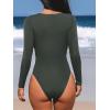 imageCUPSHE Womens One Piece Swimsuit Rash Guard Long Sleeve Cutout UPF 50 UV Deep V Neck ORingGray Green