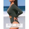 imageCUPSHE Womens One Piece Swimsuit Rash Guard Long Sleeve Cutout UPF 50 UV Deep V Neck ORingGray Green