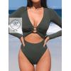 imageCUPSHE Womens One Piece Swimsuit Rash Guard Long Sleeve Cutout UPF 50 UV Deep V Neck ORingGray Green