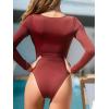 imageCUPSHE Womens One Piece Swimsuit Rash Guard Long Sleeve Cutout UPF 50 UV Deep V Neck ORingRed