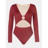 imageCUPSHE Womens One Piece Swimsuit Rash Guard Long Sleeve Cutout UPF 50 UV Deep V Neck ORingRed