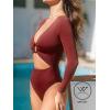 imageCUPSHE Womens One Piece Swimsuit Rash Guard Long Sleeve Cutout UPF 50 UV Deep V Neck ORingRed